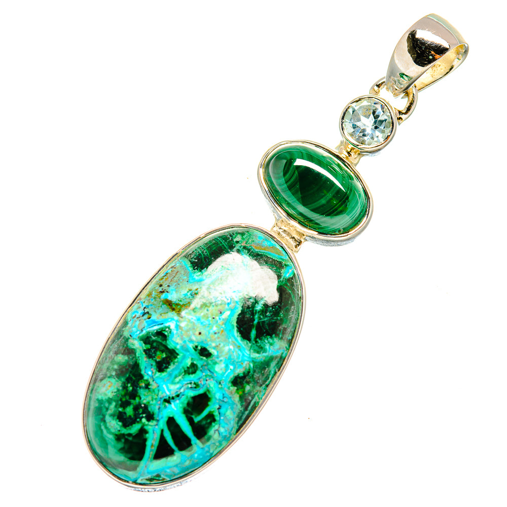 Malachite In Chrysocolla, Blue Topaz Pendants handcrafted by Anasilvercos - PD8087
