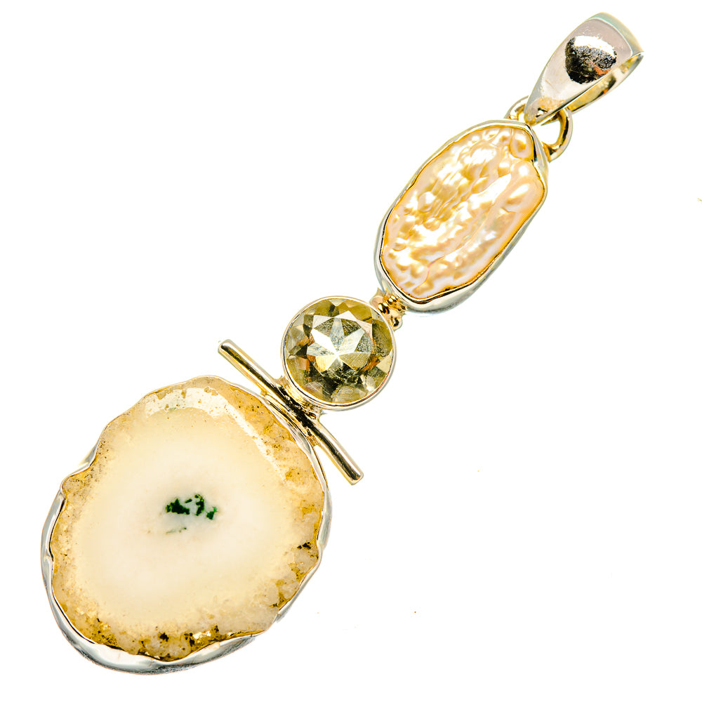 White Solar Quartz, Mother Of Pearl, Peridot Pendants handcrafted by Anasilvercos - PD8156