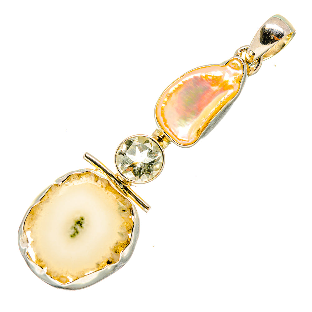 White Solar Quartz, Mother Of Pearl, Green Amethyst Pendants handcrafted by Anasilvercos - PD8160