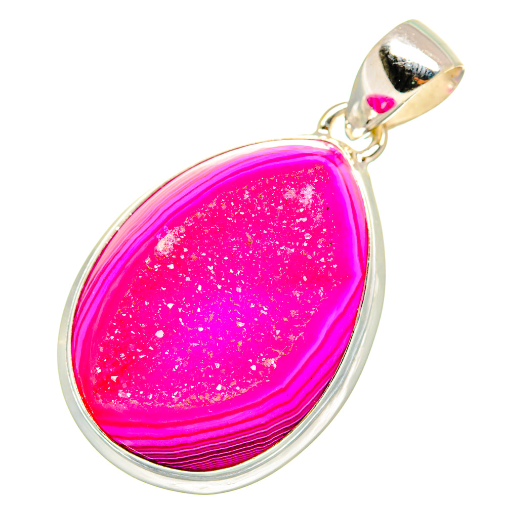 Pink Agate Druzy Pendants handcrafted by Anasilvercos - PD8339