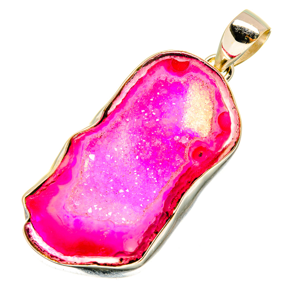Pink Agate Druzy Pendants handcrafted by Anasilvercos - PD8975