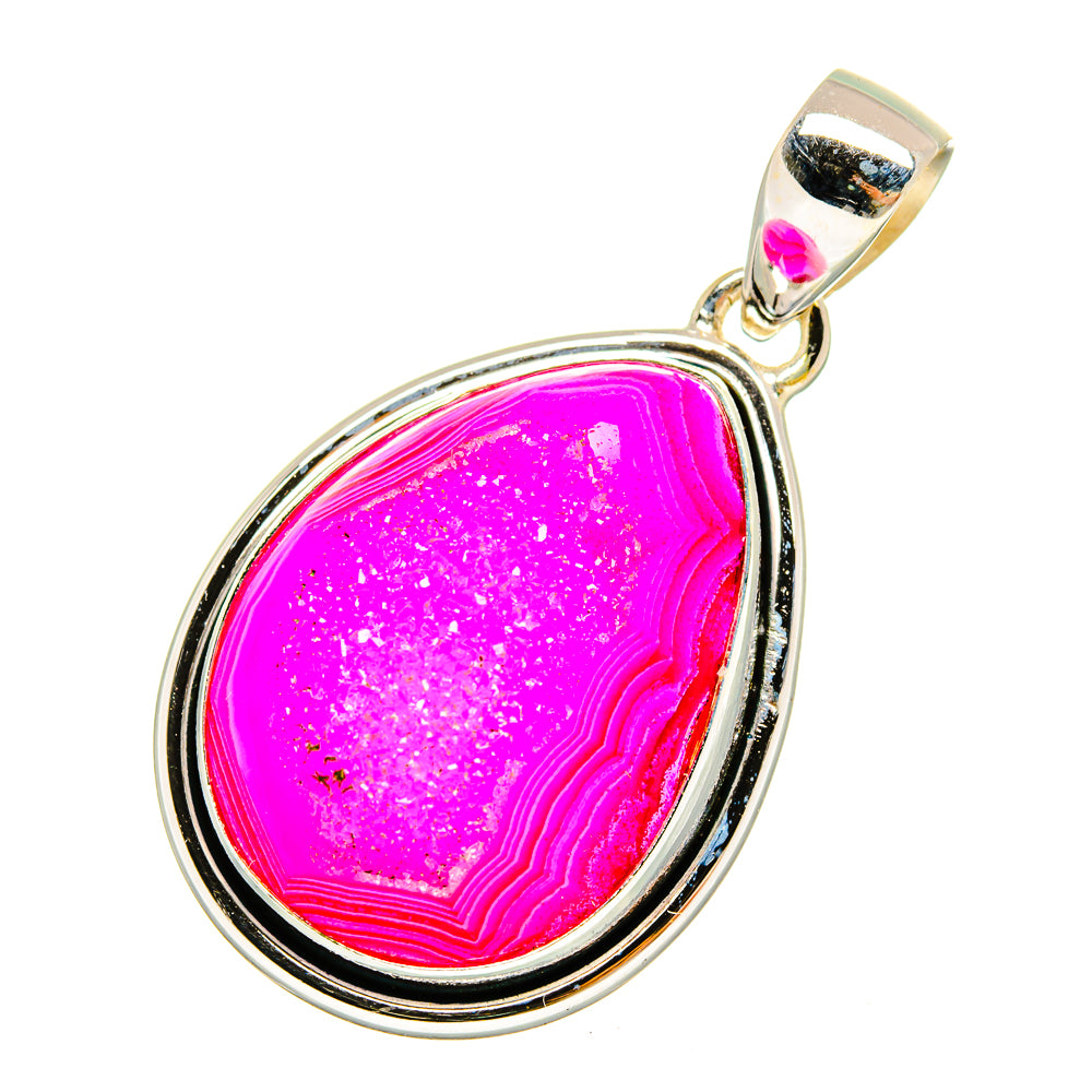 Pink Agate Druzy Pendants handcrafted by Anasilvercos - PD8980