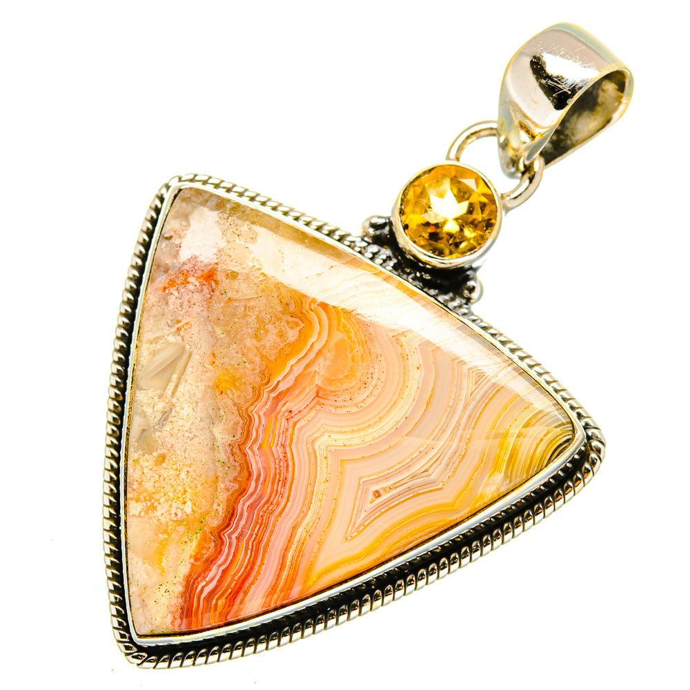 Crazy Lace Agate, Citrine Pendants handcrafted by Anasilvercos - PD9331