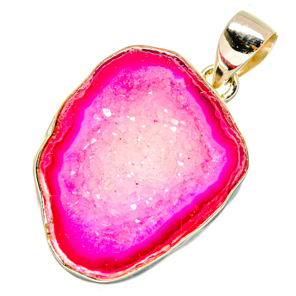 Pink Geode Slice Pendants handcrafted by Anasilvercos - PD9512