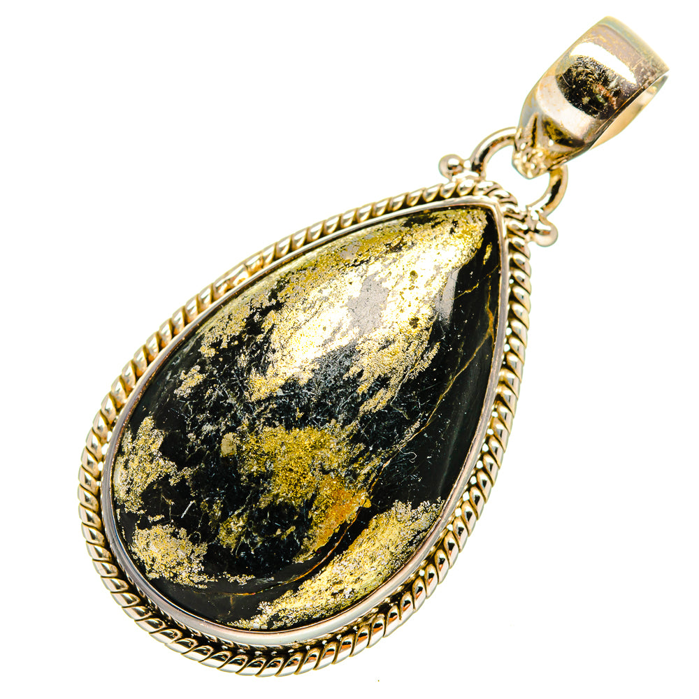 Pyrite In Black Onyx Pendants handcrafted by Anasilvercos - PD9572