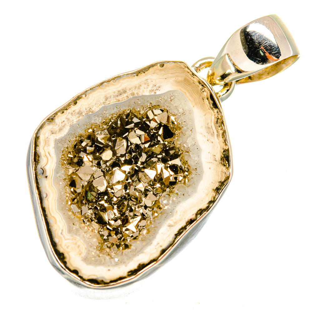 Pyrite Geode Slice Pendants handcrafted by Anasilvercos - PD9588