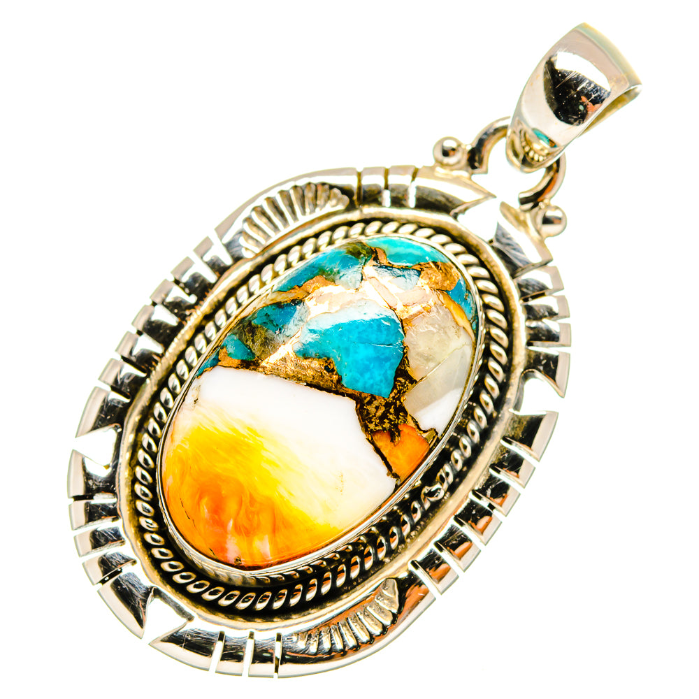 Blue Orange Copper Composite Turquoise Pendants handcrafted by Anasilvercos - PD9592