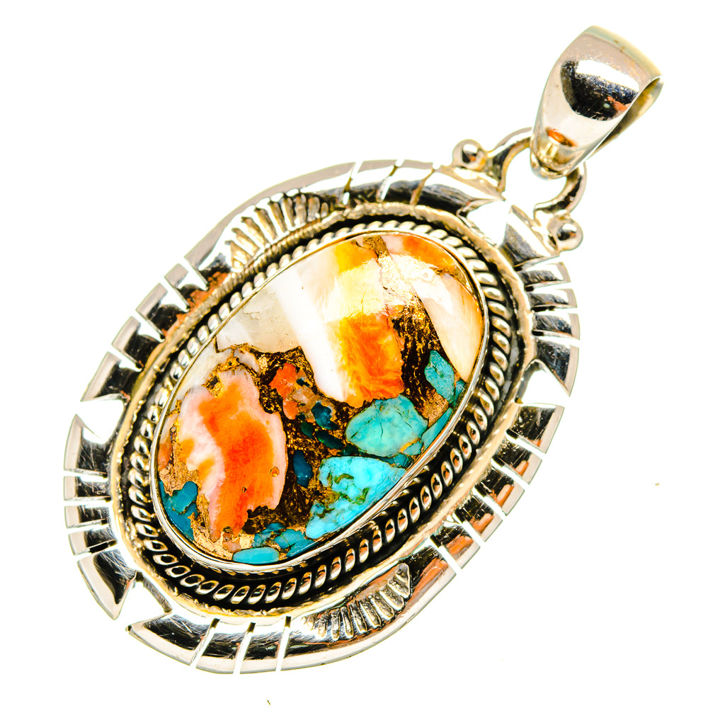 Blue Orange Copper Composite Turquoise Pendants handcrafted by Anasilvercos - PD9593