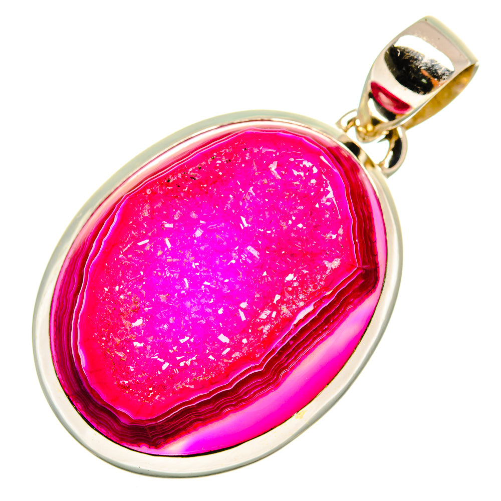 Pink Agate Druzy Pendants handcrafted by Anasilvercos - PD9620