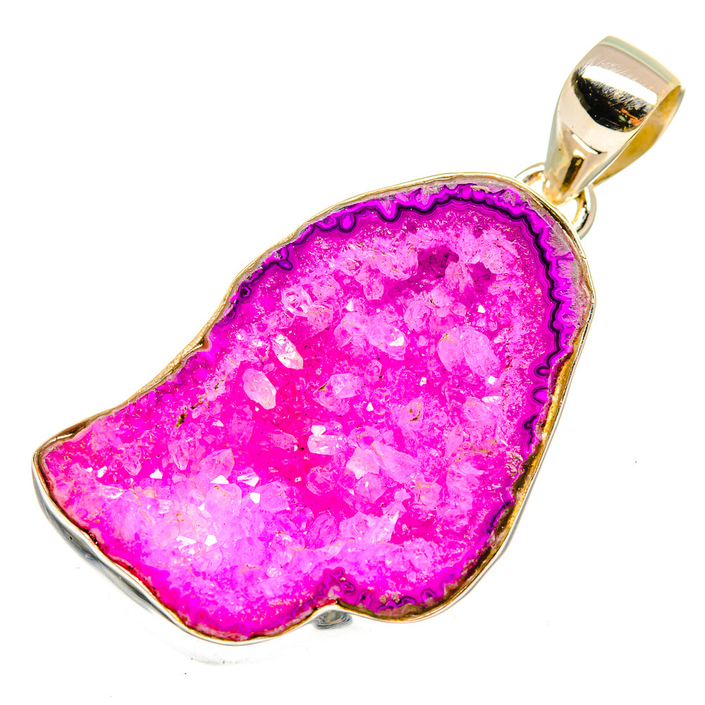 Pink Geode Slice Pendants handcrafted by Anasilvercos - PD9676