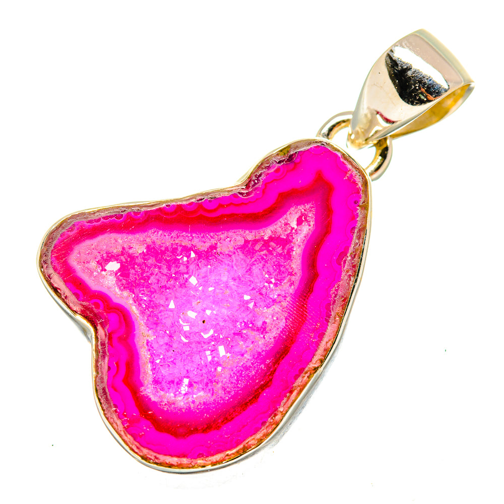 Pink Geode Slice Pendants handcrafted by Anasilvercos - PD9678