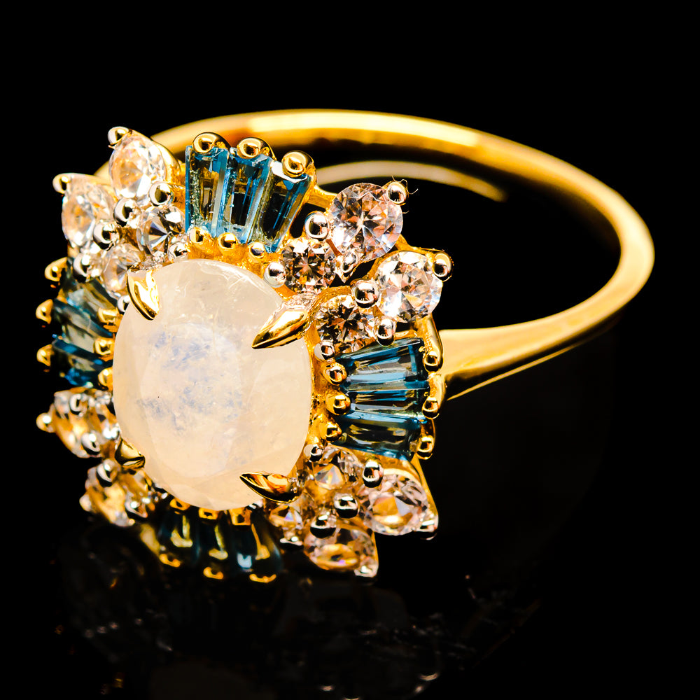 Rainbow Moonstone Rings handcrafted by Anasilvercos - R18154-RM