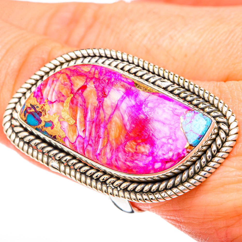 Kingman Pink Dahlia Turquoise Rings handcrafted by Anasilvercos - RING100099