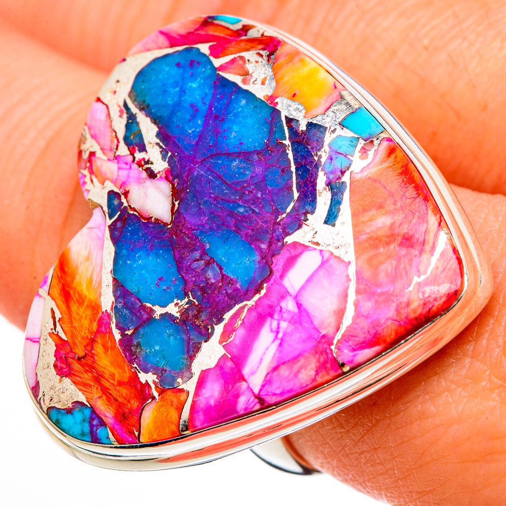 Kingman Pink Dahlia Turquoise Rings handcrafted by Anasilvercos - RING100463