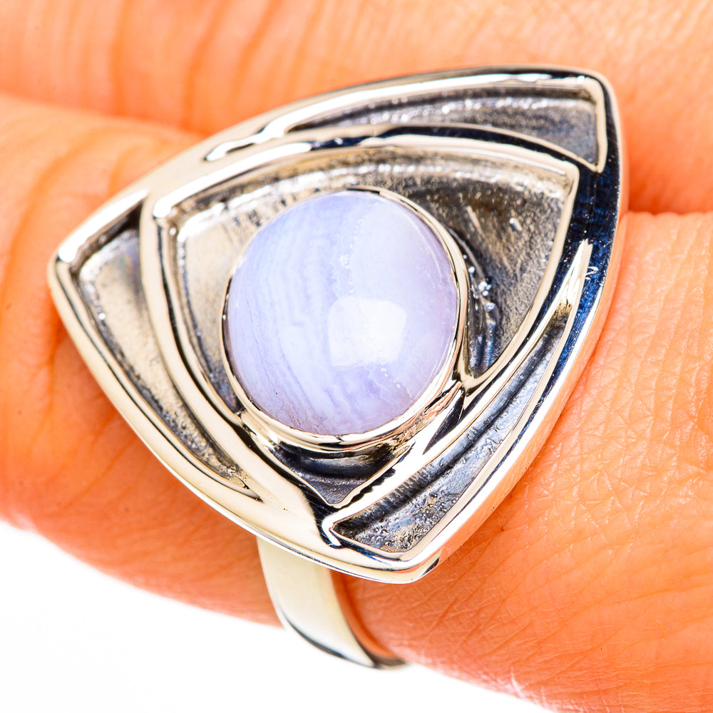 Blue Lace Agate Rings handcrafted by Anasilvercos - RING100665