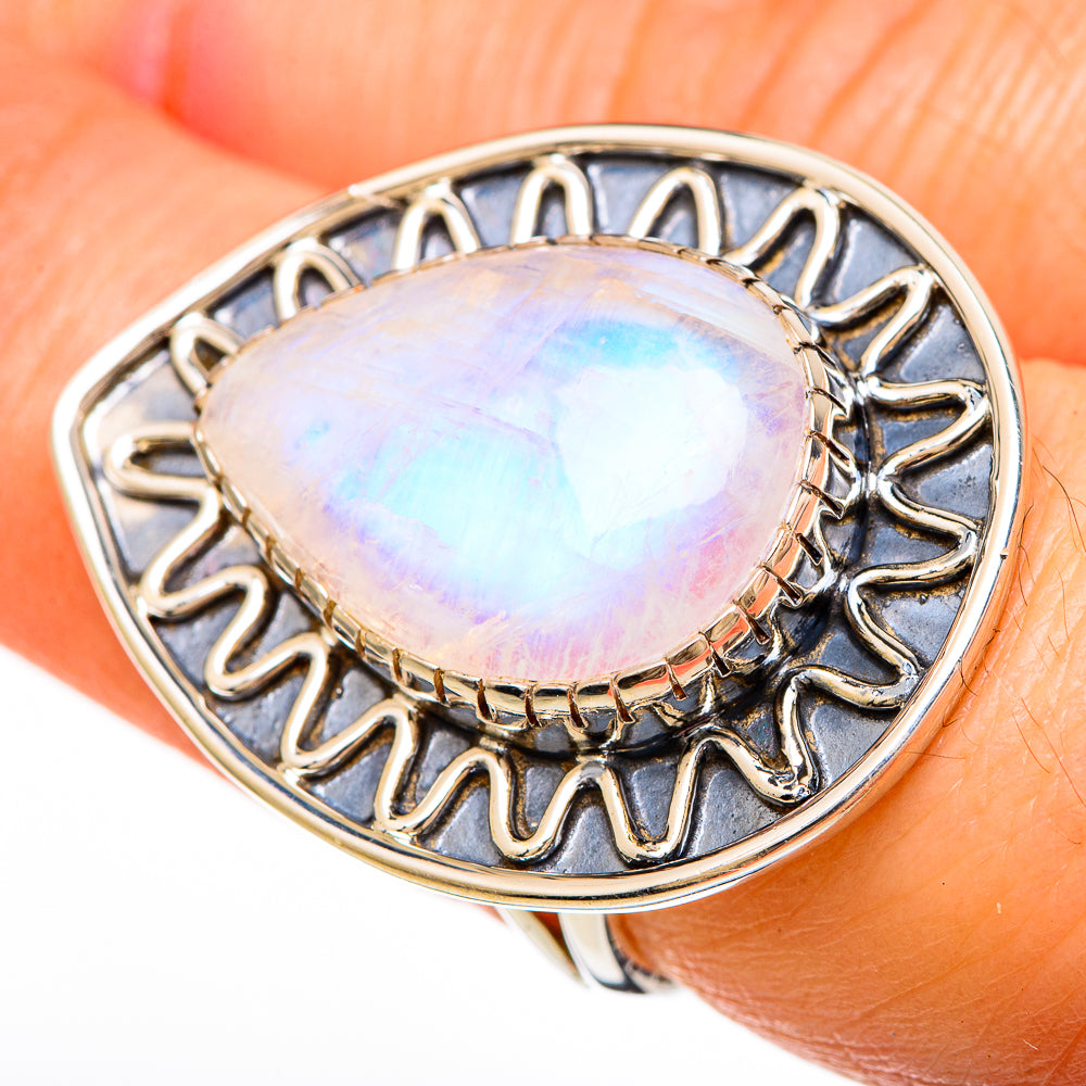 Rainbow Moonstone Rings handcrafted by Anasilvercos - RING100671