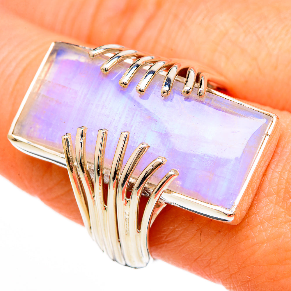 Rainbow Moonstone Rings handcrafted by Anasilvercos - RING100698