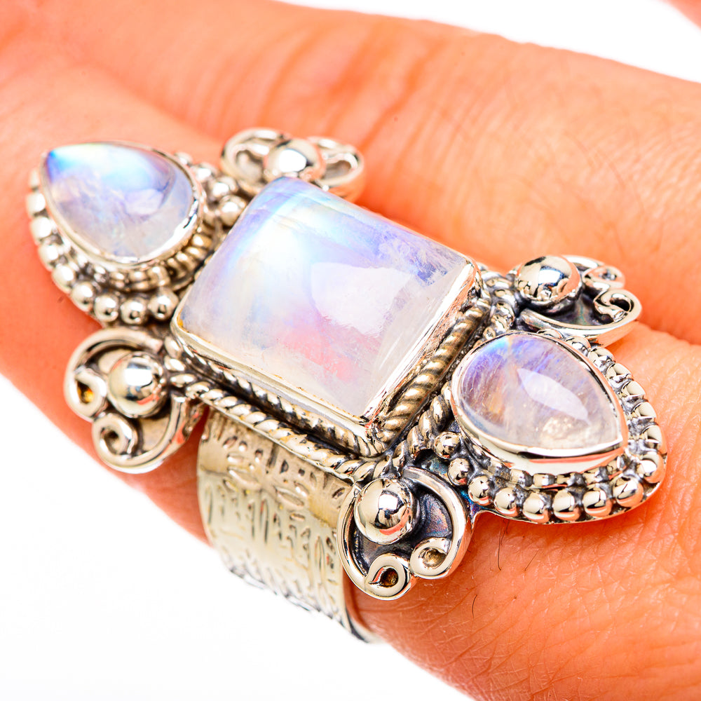 Rainbow Moonstone Rings handcrafted by Anasilvercos - RING100700