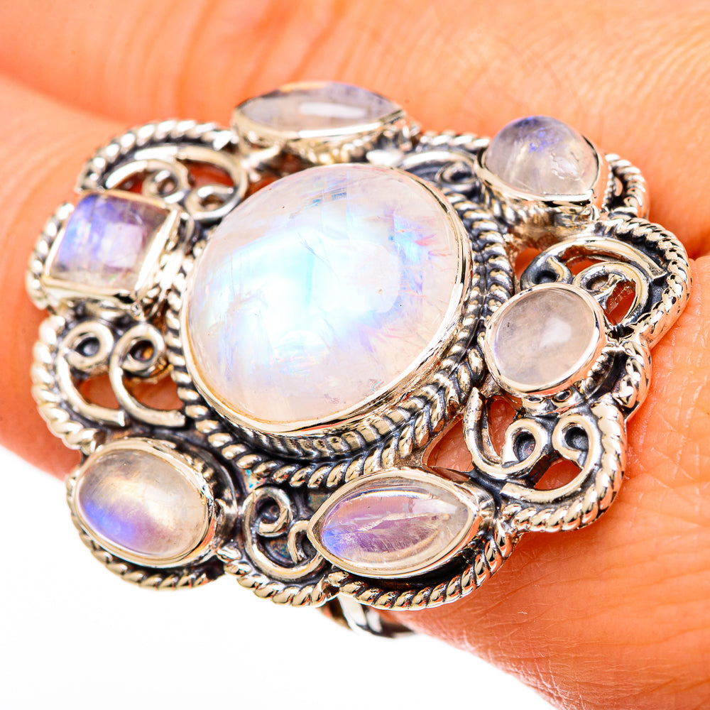Rainbow Moonstone Rings handcrafted by Anasilvercos - RING100712
