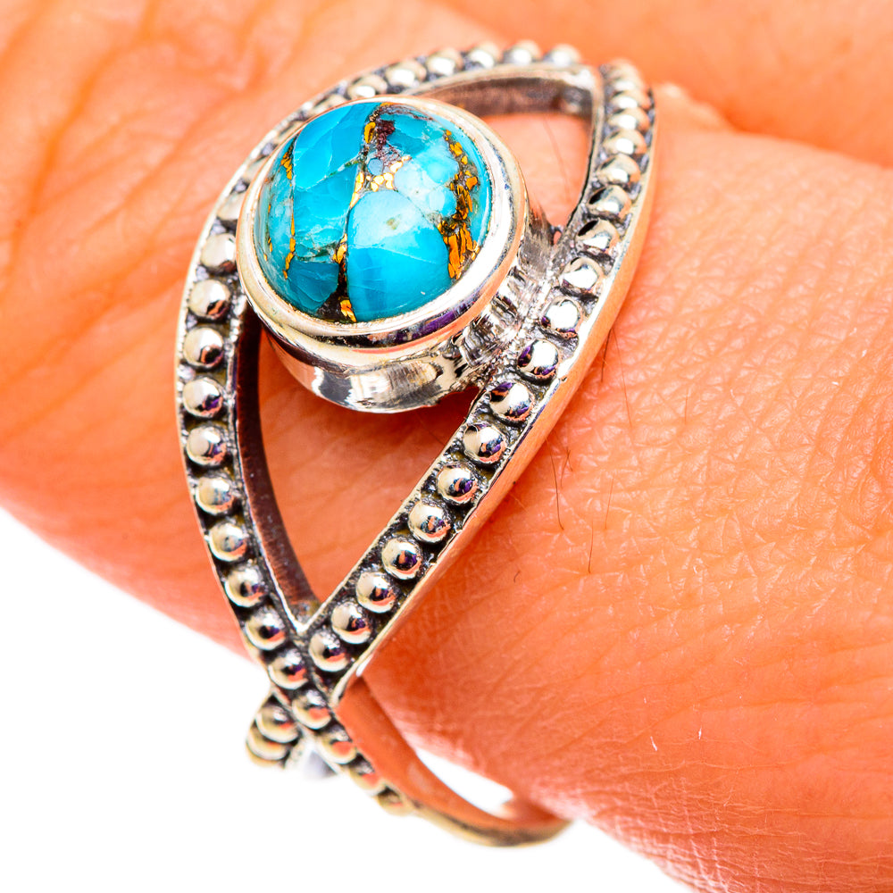 Blue Copper Composite Turquoise Rings handcrafted by Anasilvercos - RING100932
