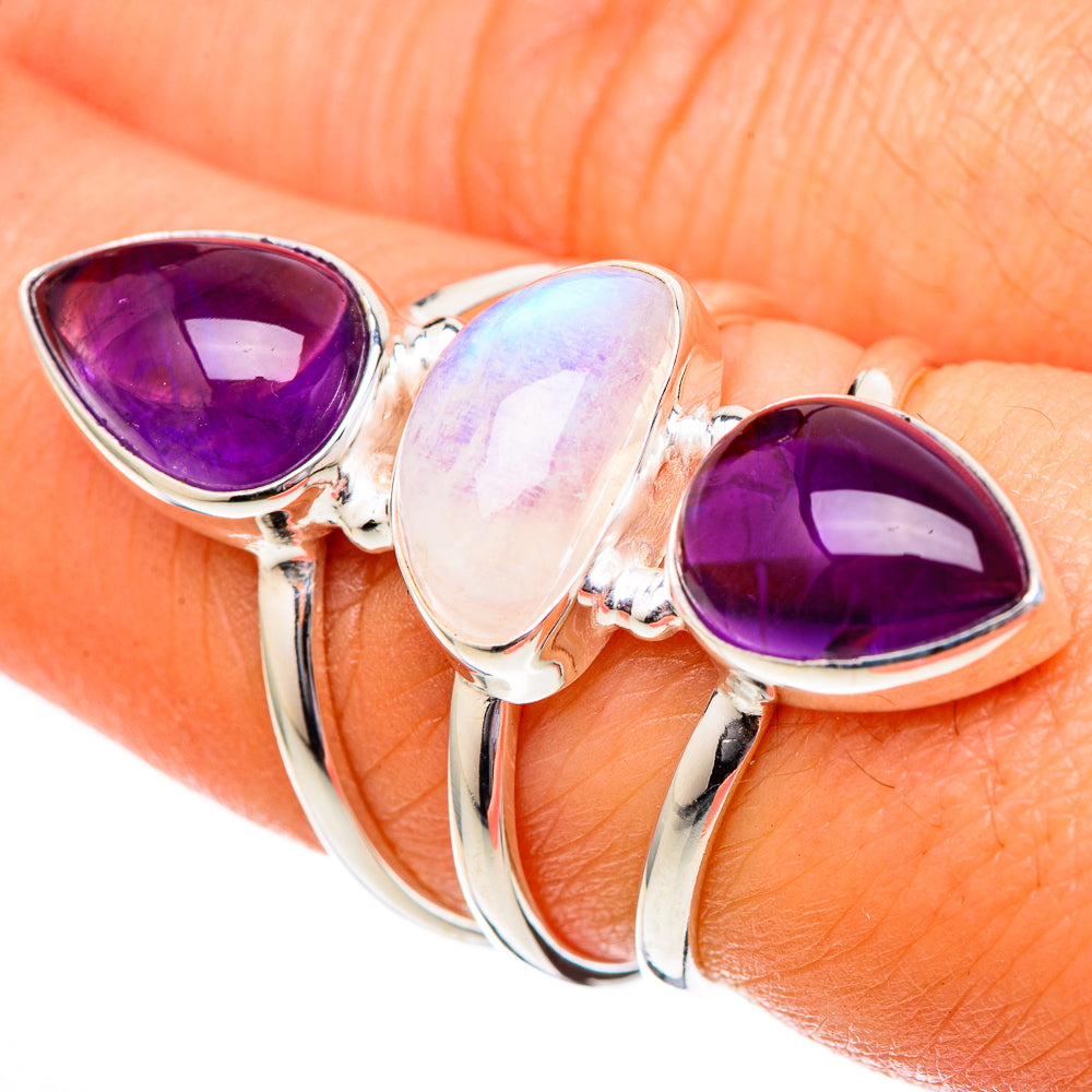 Rainbow Moonstone Rings handcrafted by Anasilvercos - RING101222