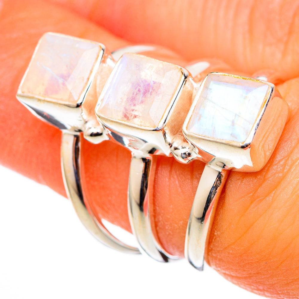 Rainbow Moonstone Rings handcrafted by Anasilvercos - RING101416