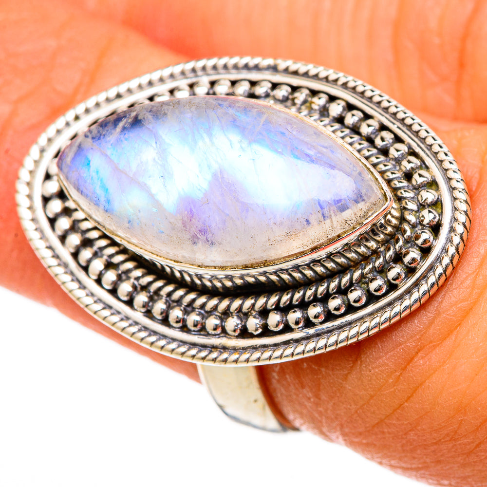 Rainbow Moonstone Rings handcrafted by Anasilvercos - RING101722