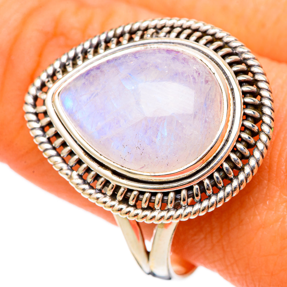 Rainbow Moonstone Rings handcrafted by Anasilvercos - RING101783