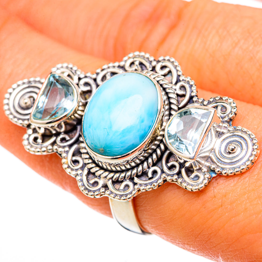 Larimar, Blue Topaz Rings handcrafted by Anasilvercos - RING101801