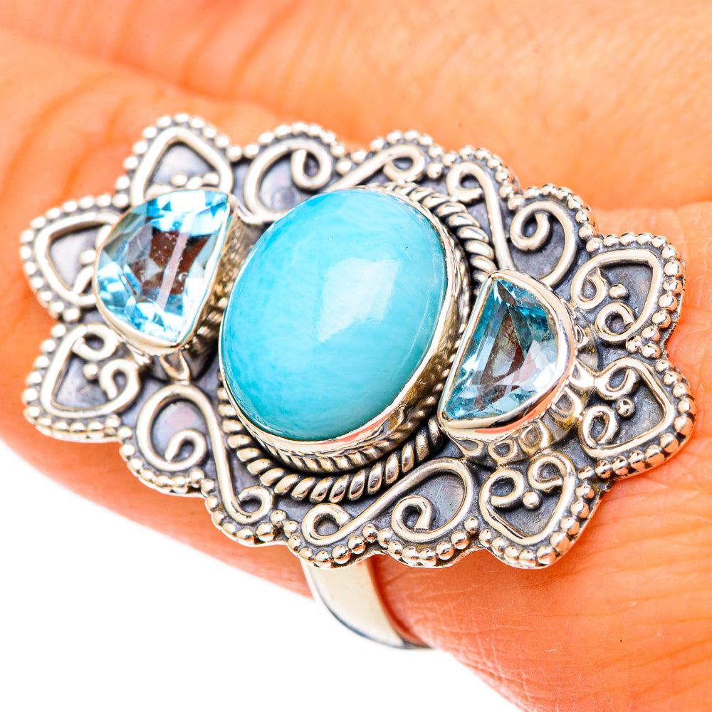 Larimar, Blue Topaz Rings handcrafted by Anasilvercos - RING101805