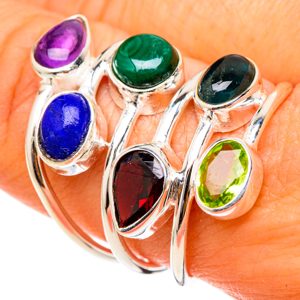 Garnet, Malachite, Peridot, Blue Tourmaline, Lapis Lazuli, Amethyst Rings handcrafted by Anasilvercos - RING101836