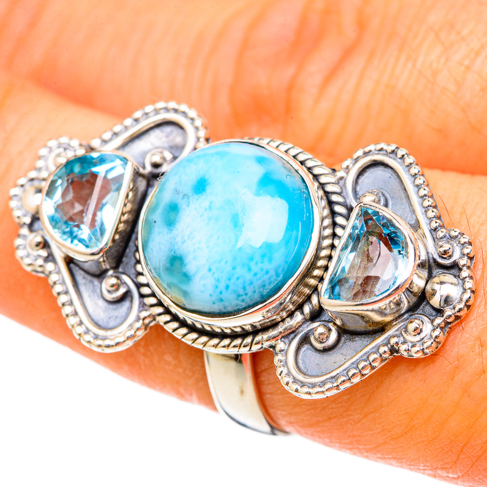 Larimar, Blue Topaz Rings handcrafted by Anasilvercos - RING101845