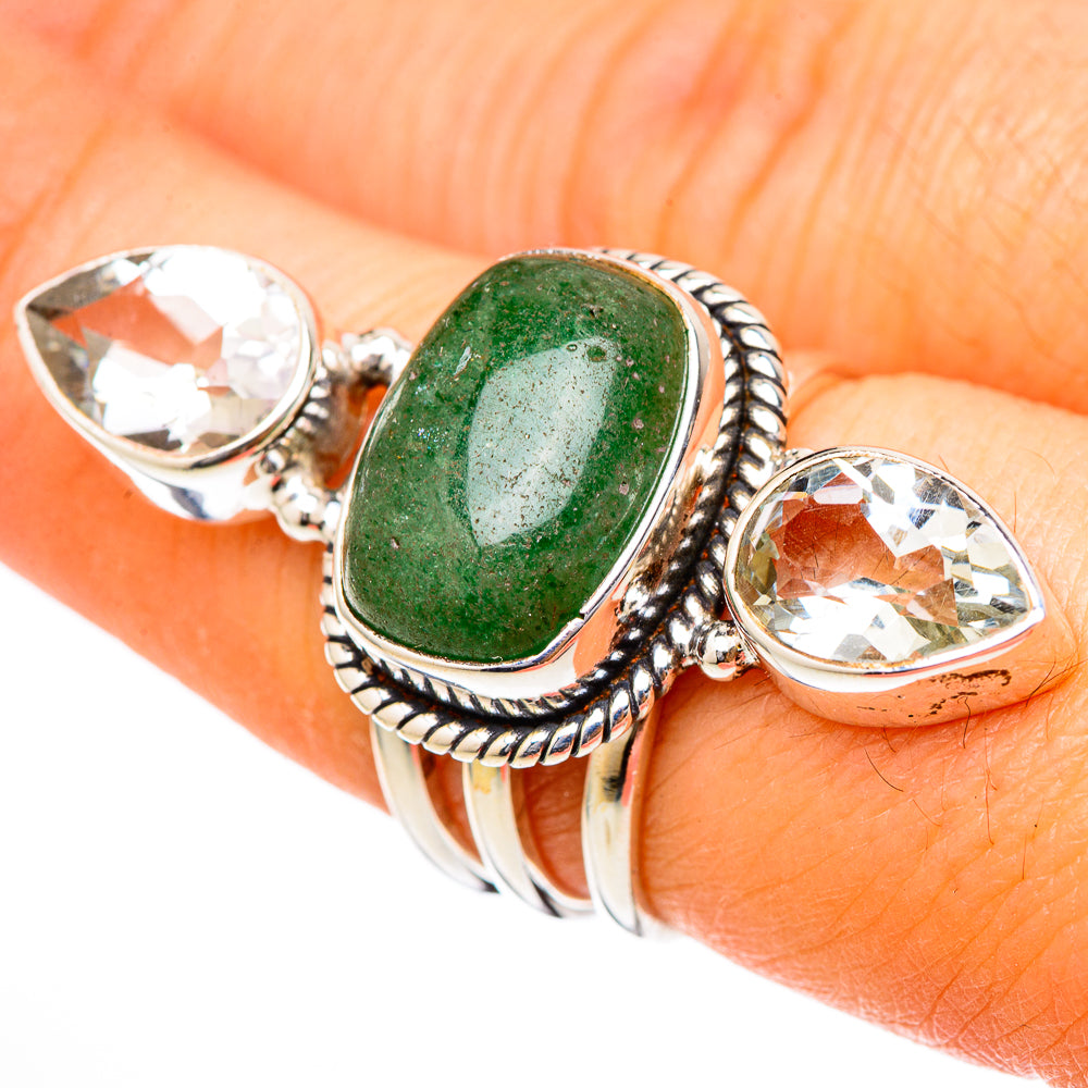 Green Aventurine, White Quartz Rings handcrafted by Anasilvercos - RING101849