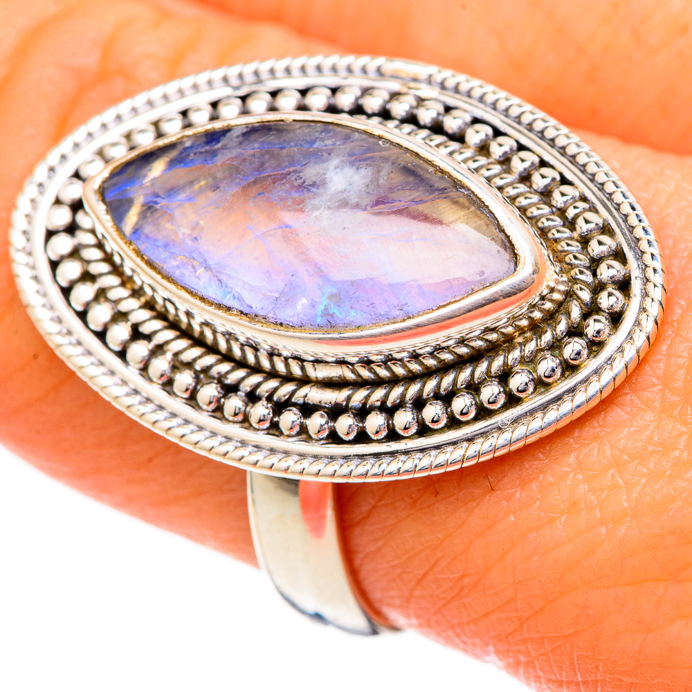 Rainbow Moonstone Rings handcrafted by Anasilvercos - RING102022