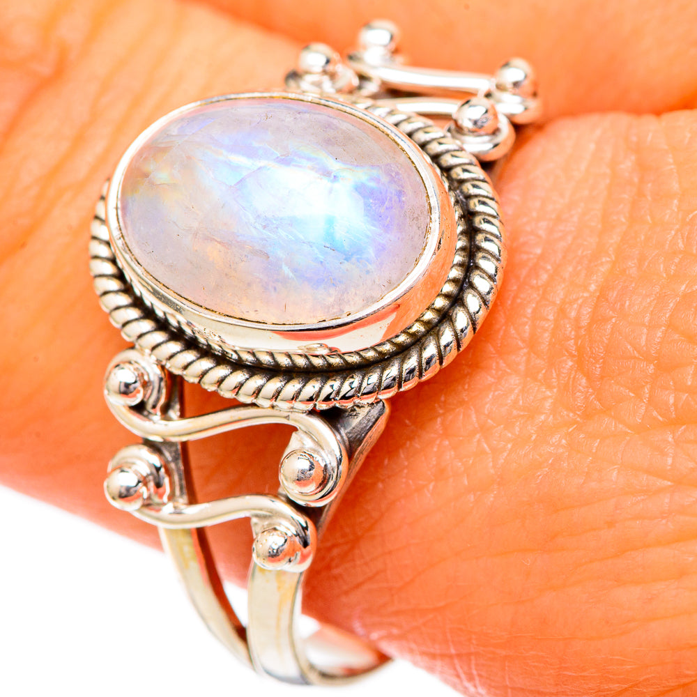 Rainbow Moonstone Rings handcrafted by Anasilvercos - RING102023