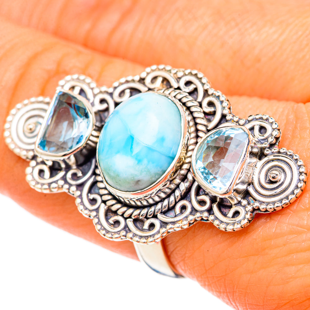 Larimar, Blue Topaz Rings handcrafted by Anasilvercos - RING102102