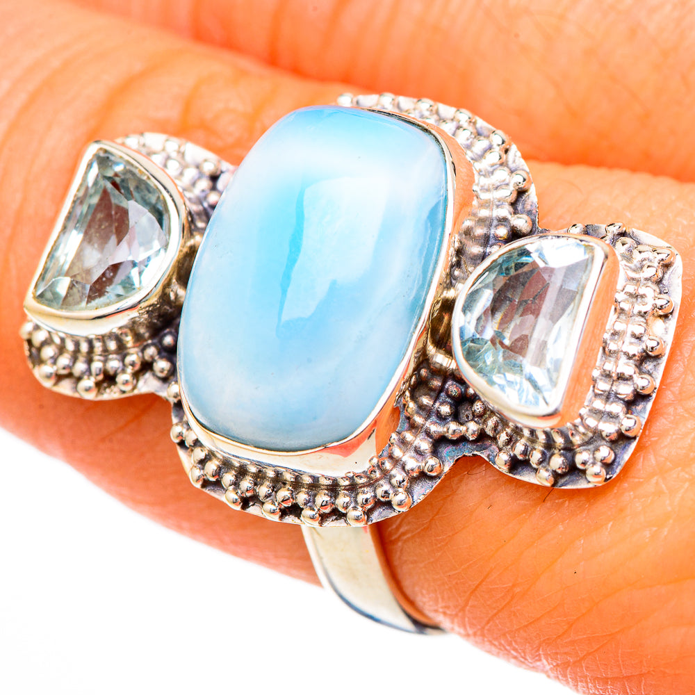 Larimar, Blue Topaz Rings handcrafted by Anasilvercos - RING102106