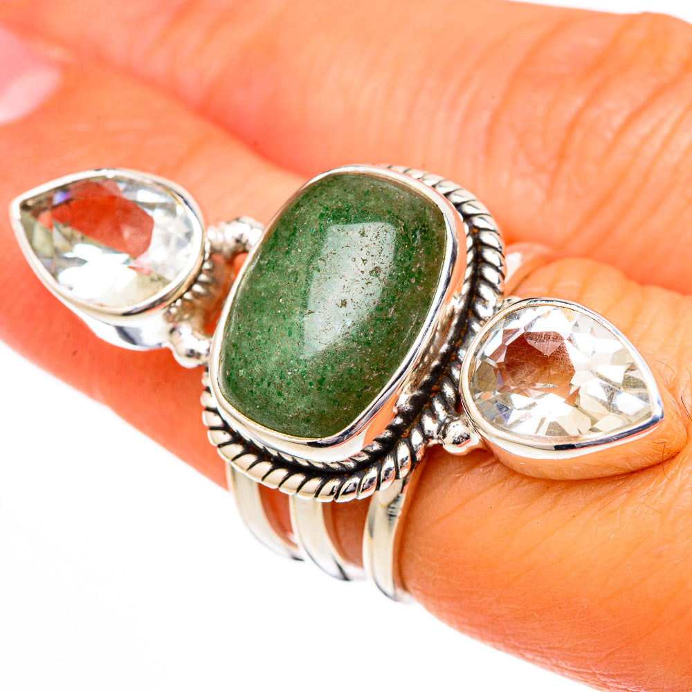 Green Aventurine, White Quartz Rings handcrafted by Anasilvercos - RING102107