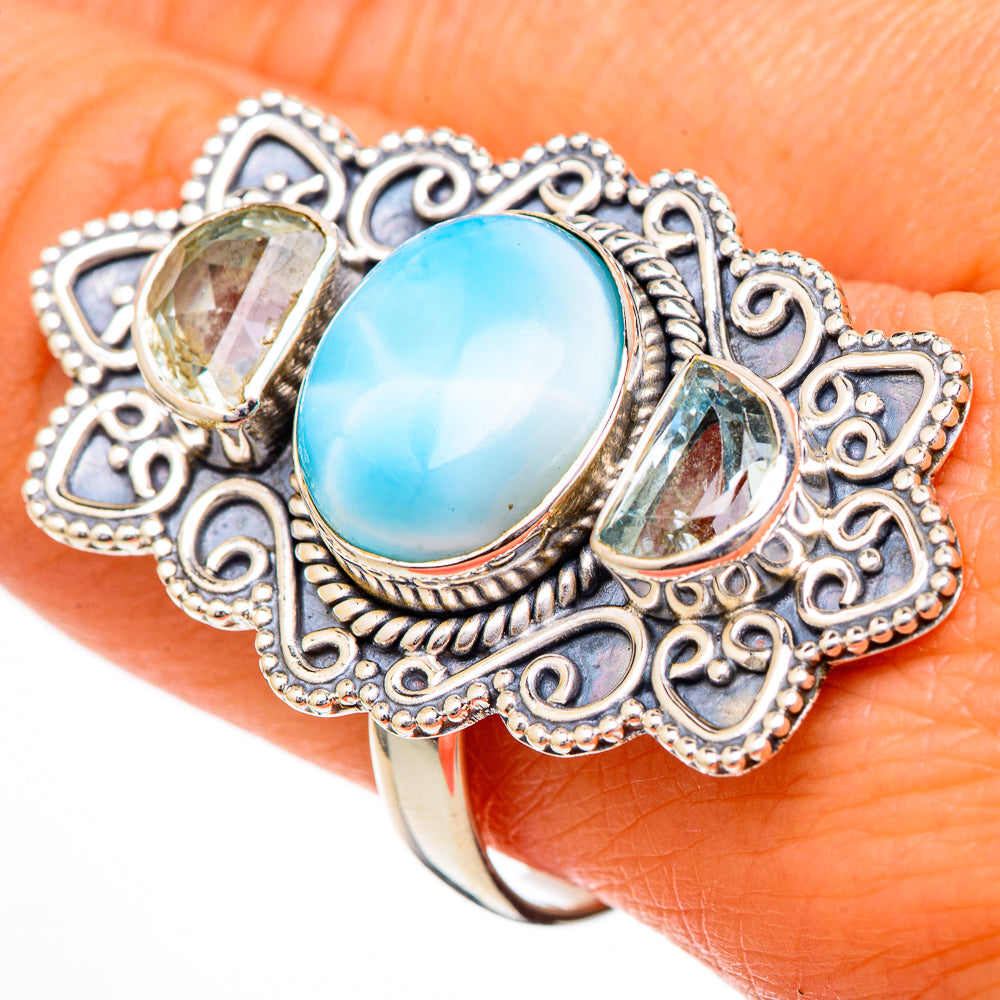 Larimar, Blue Topaz Rings handcrafted by Anasilvercos - RING102137