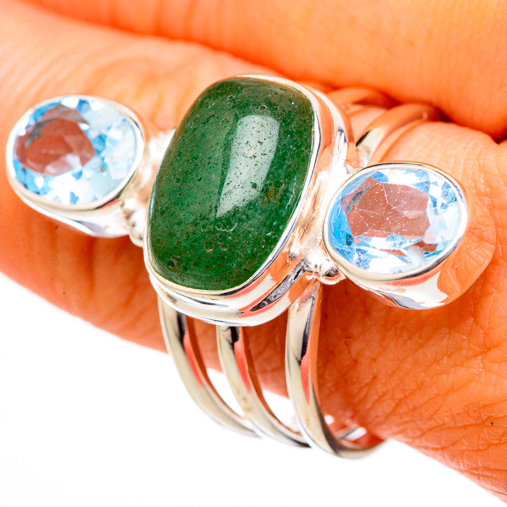 Green Aventurine, Blue Topaz Rings handcrafted by Anasilvercos - RING102171