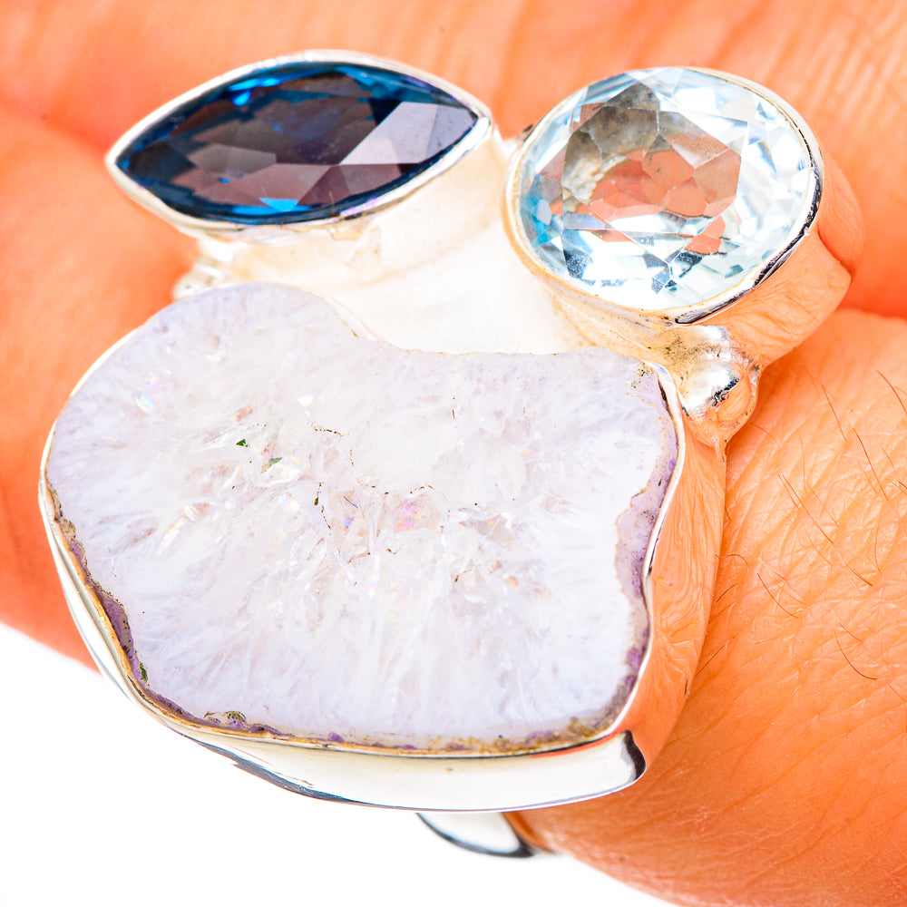 Rainbow Moonstone, Tanzanite, Blue Topaz Rings handcrafted by Anasilvercos - RING102176