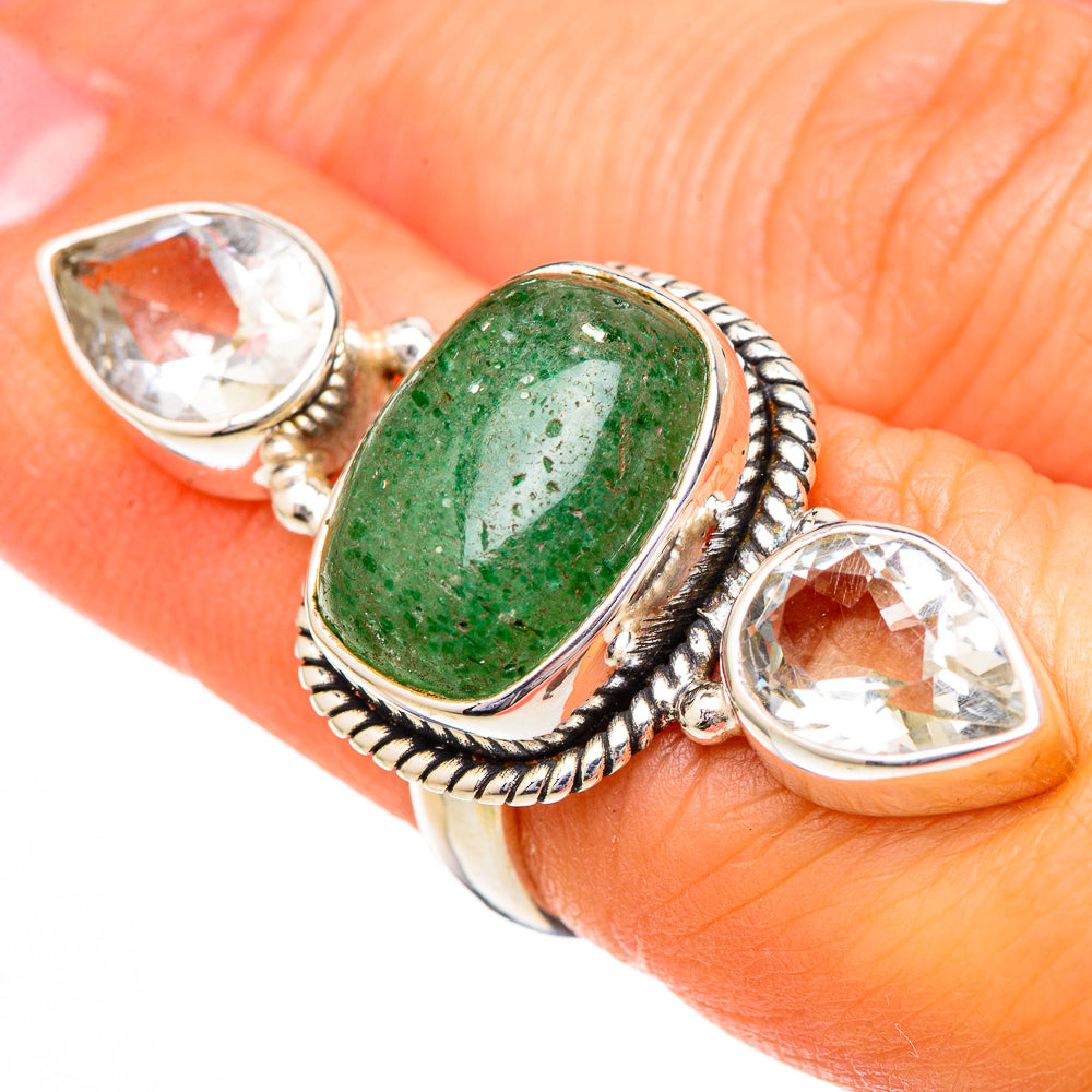 Green Aventurine, White Quartz Rings handcrafted by Anasilvercos - RING102186