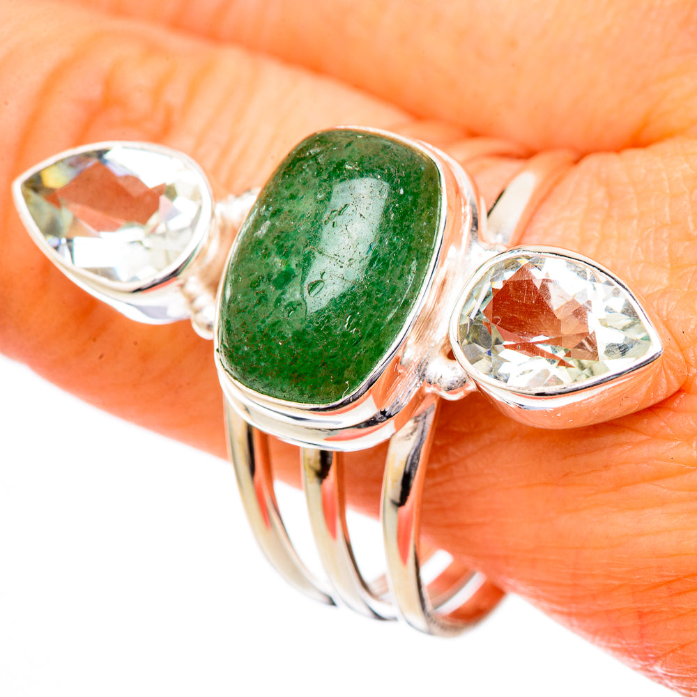Green Aventurine, White Quartz Rings handcrafted by Anasilvercos - RING102221