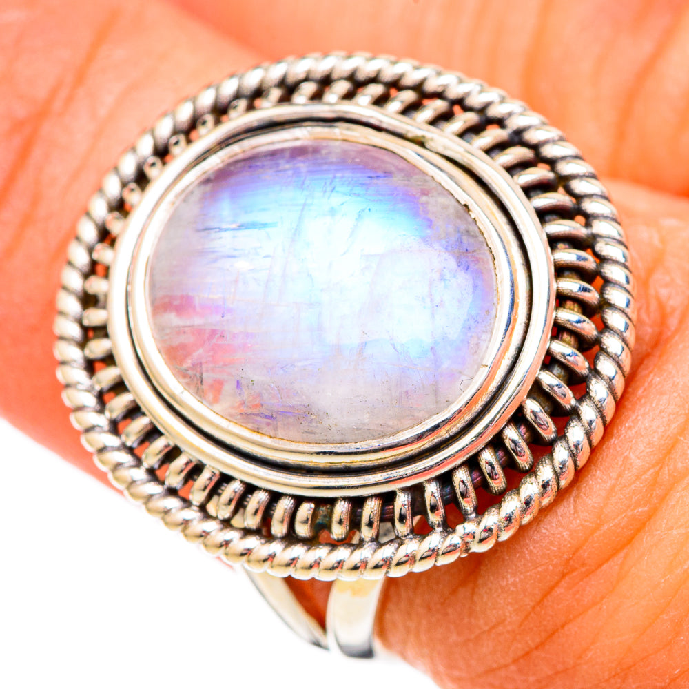 Rainbow Moonstone Rings handcrafted by Anasilvercos - RING102293