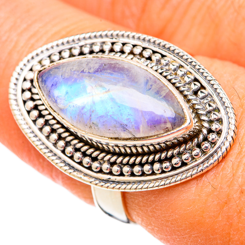 Rainbow Moonstone Rings handcrafted by Anasilvercos - RING102295