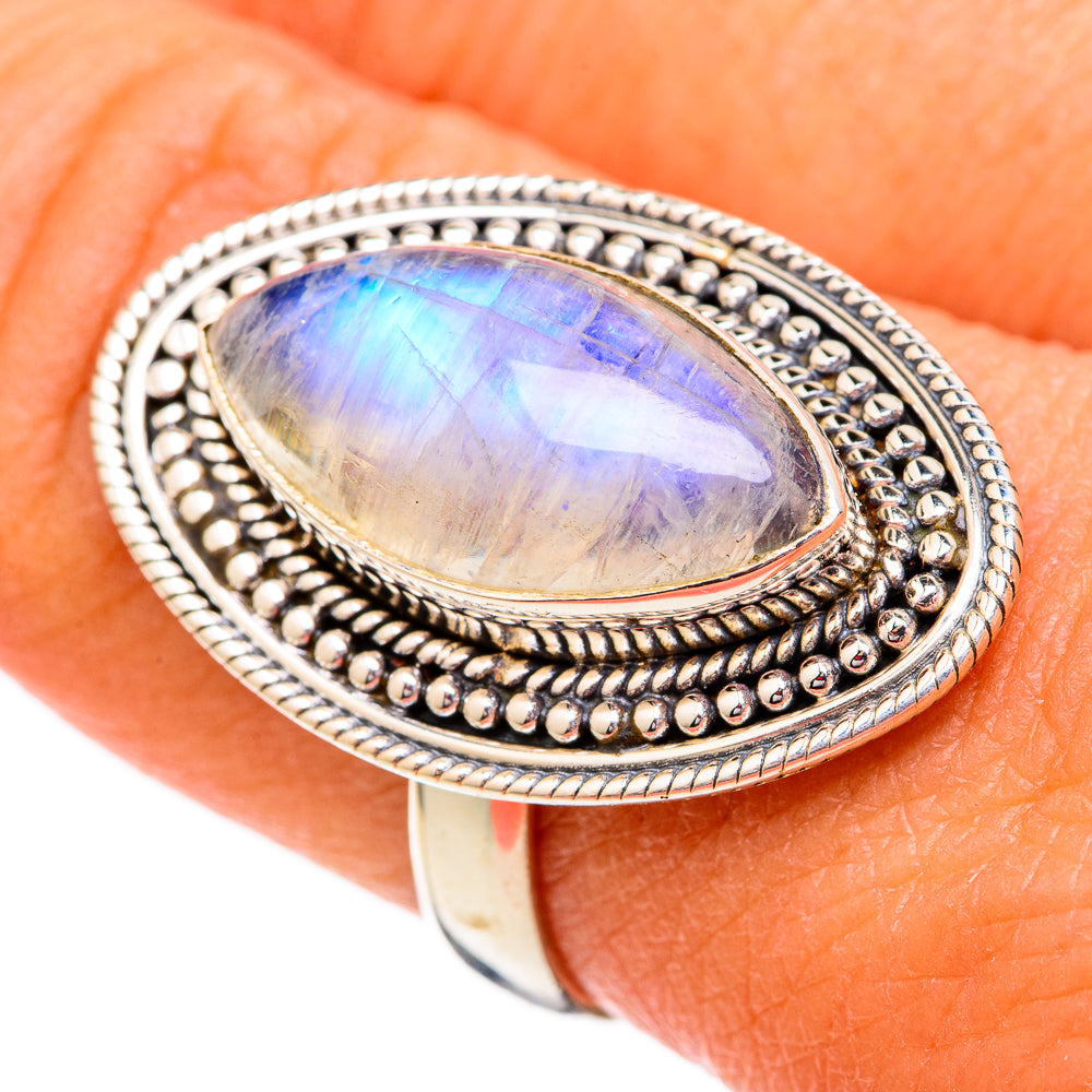 Rainbow Moonstone Rings handcrafted by Anasilvercos - RING102318
