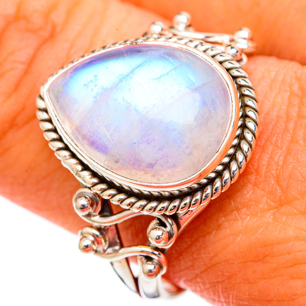 Rainbow Moonstone Rings handcrafted by Anasilvercos - RING102343