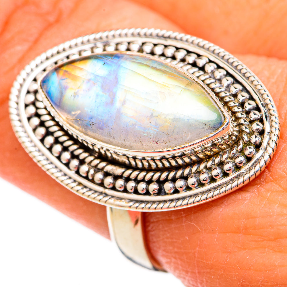 Rainbow Moonstone Rings handcrafted by Anasilvercos - RING102437