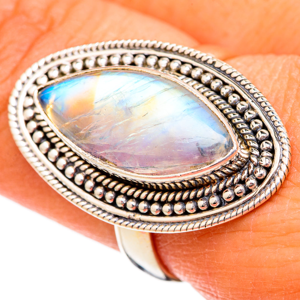 Rainbow Moonstone Rings handcrafted by Anasilvercos - RING102469