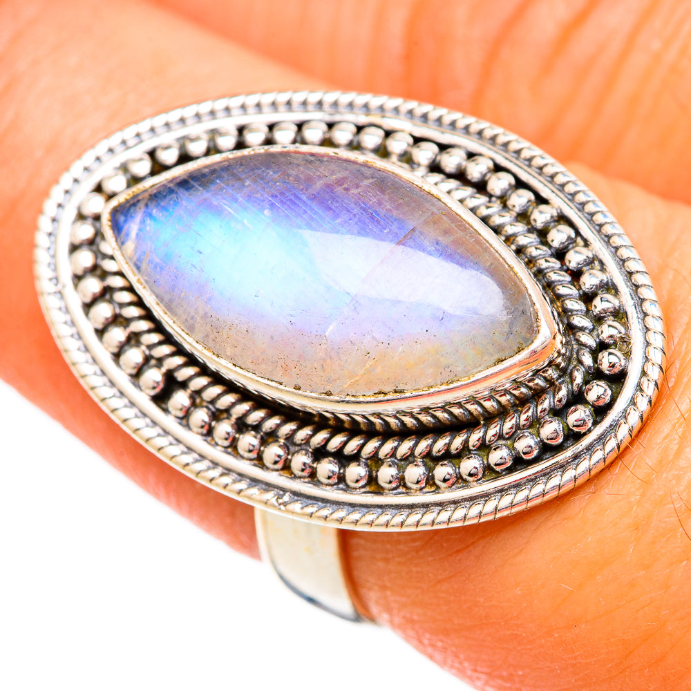 Rainbow Moonstone Rings handcrafted by Anasilvercos - RING102493